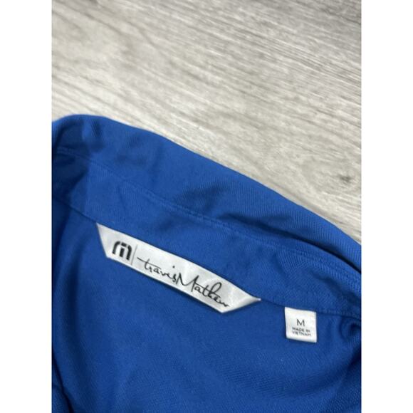 Travis Mathew Shirt Mens Size Medium Blue Striped Polo Performance Golf Casual - Picture 2 of 4